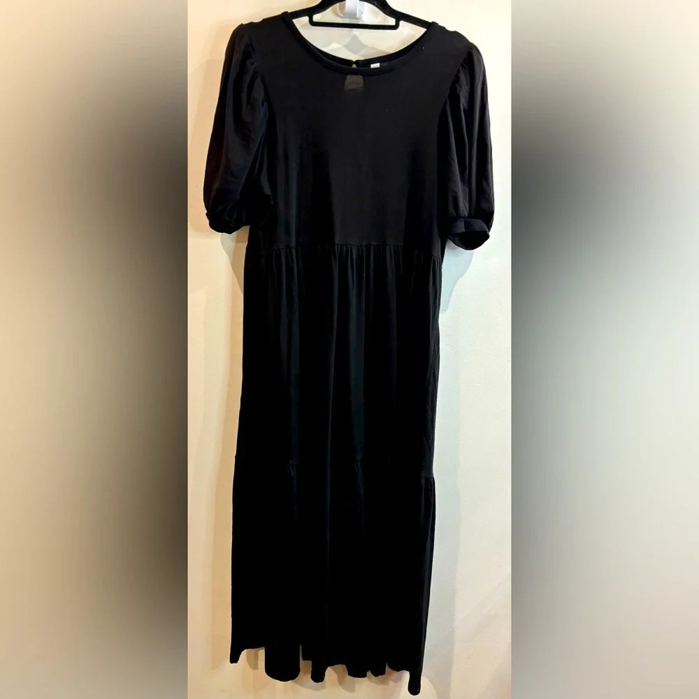 GENTLE FAWN Sz M Tiered Skirt Puff  Sleeves Flowy Cotton Modal Blend Maxi Dress